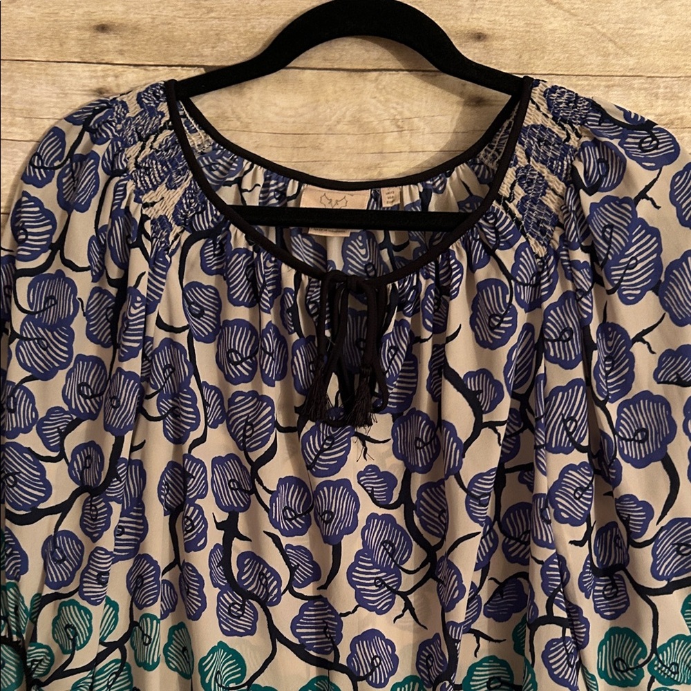 Vanessa Virginia Women’s Blue Floral Peasant Tunic Top